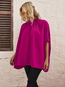 SHEIN Essnce Tie Back Batwing Sleeve Blouse - Hot Pink - View 4