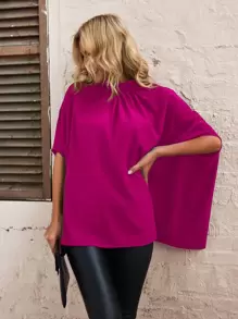 SHEIN Essnce Tie Back Batwing Sleeve Blouse - Hot Pink - View 5