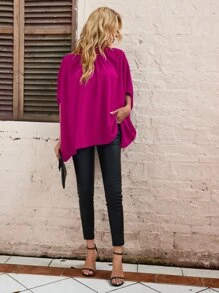 SHEIN Essnce Tie Back Batwing Sleeve Blouse - Hot Pink - View 6