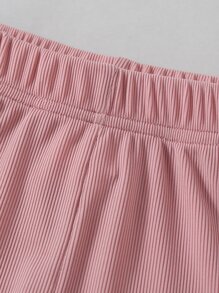 小女童前短後長T恤和字母圖案吊帶背心和短褲