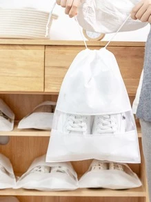 2入組素色抽繩鞋子收納包 - 白色 - 查看 2