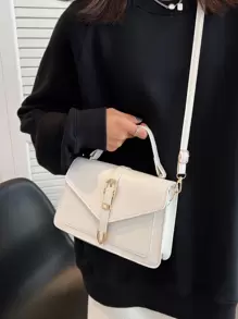 搭扣裝飾翻蓋方包 - 白色 - 查看 2