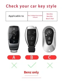 1 bộ Vỏ Chìa Khóa Ô Tô & Móc Khóa Tương Thích Với Benz, Vỏ Chìa Khóa Fob - trắng - Xem 3