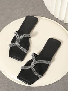 Sandalias deslizables con decoración de strass y retorcido, perfectas para San Valentín