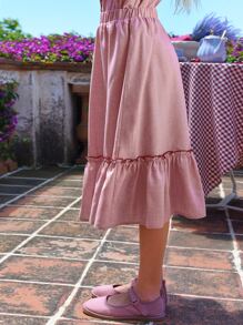 SHEIN 女孩荷葉邊襯衫和荷葉邊下擺半身裙