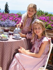 SHEIN 女孩荷葉邊襯衫和荷葉邊下擺半身裙