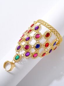 寶石裝飾連指手鏈 - 彩色 - 查看 2