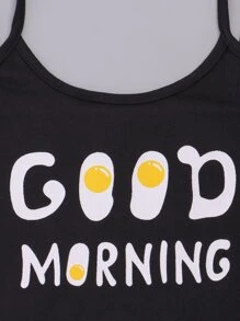 女童(大)卡通標語印花背心 + 短褲家居服套裝