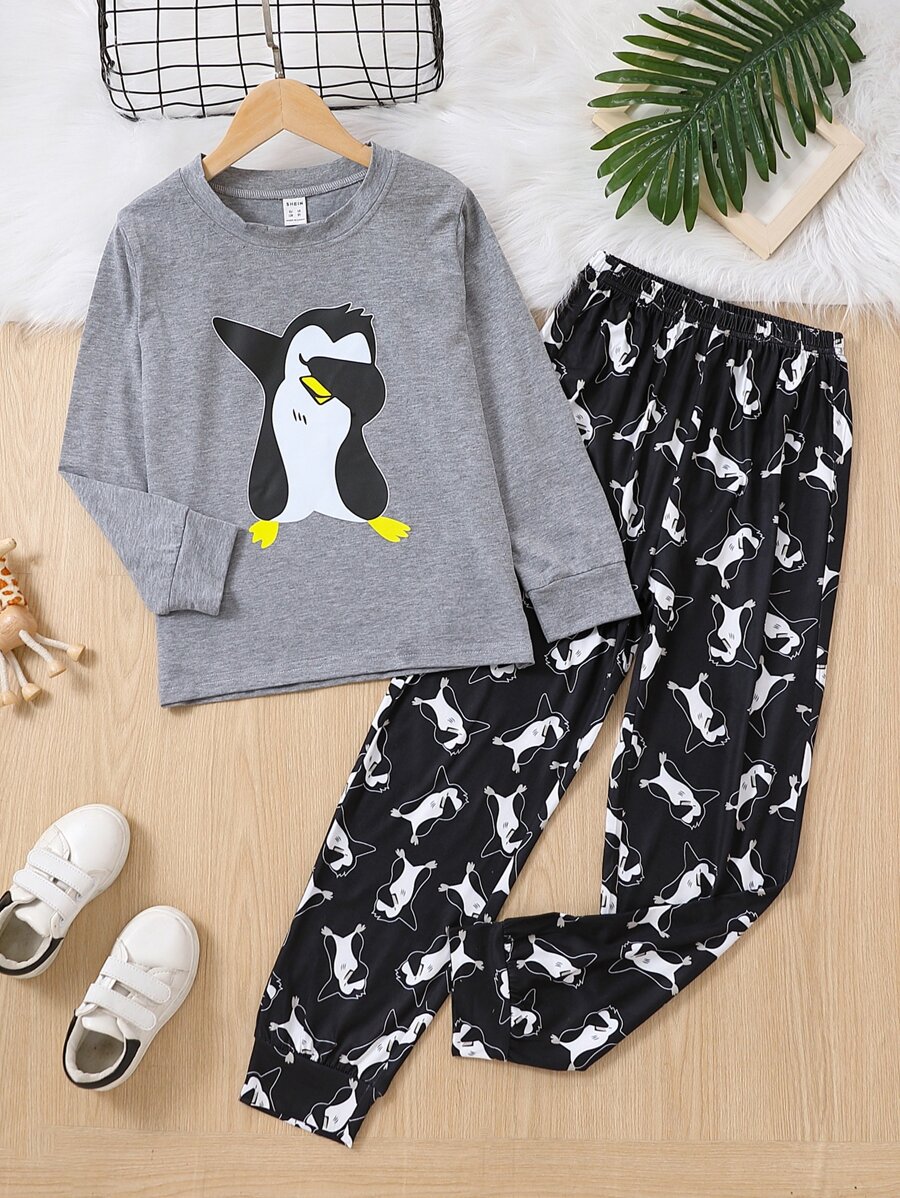 Tween Boy Penguin Print Top & Pants PJ Set - Multicolor - View 1