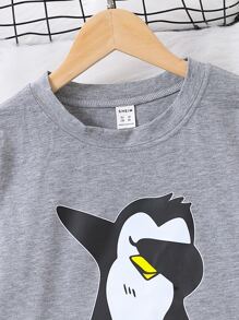 Tween Boy Penguin Print Top & Pants PJ Set - Multicolor - View 3