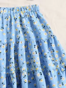 Soleia Ditsy Floral Tie Back Top & Ruffle Hem Skirt Set - Baby Blue - View 4