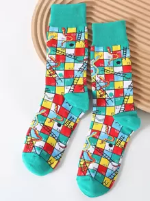Men Plaid Pattern Crew Socks, Fall Socks - Multicolor - View 1
