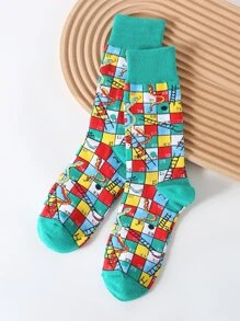 Men Plaid Pattern Crew Socks, Fall Socks - Multicolor - View 2