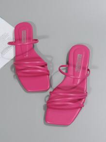 Minimalist Thin Stripe Hot Pink Slide Sandals, Fashionable Slippers