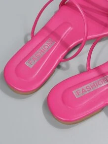 Minimalist Thin Stripe Hot Pink Slide Sandals, Fashionable Slippers