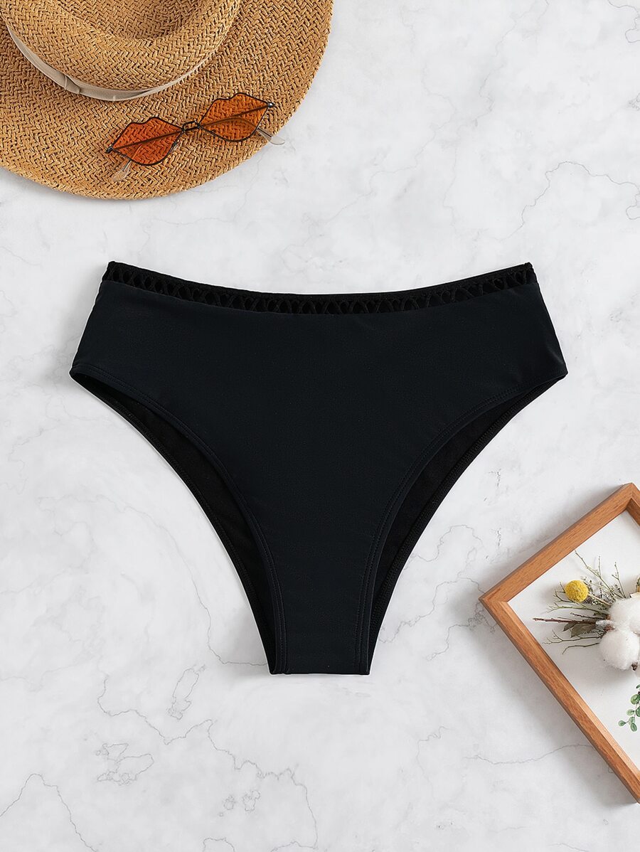 Crisscross Detail High Waist Bikini Panty, For Summer Beach Vacation - Black - View 1