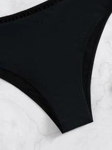 Crisscross Detail High Waist Bikini Panty, For Summer Beach Vacation - Black - View 4