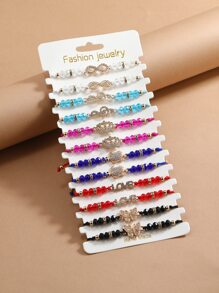 12入組/套水鑽蝴蝶和無窮象徵裝飾手環 - 彩色 - 查看 1