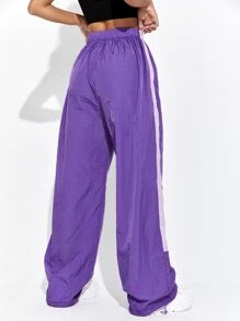 Coolane Contrast Side Seam Drawstring Hem Trousers - Violet Purple - View 2