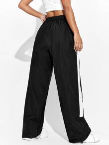 EURMUSE Side Striped Elastic Waist Trousers - Black - View 2