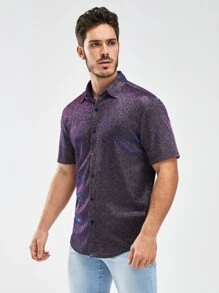 Manfinity RebelGame Men Button Front Glitter Shirt - Purple - View 1
