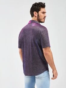 Manfinity RebelGame Men Button Front Glitter Shirt - Purple - View 2
