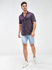 Manfinity RebelGame Men Button Front Glitter Shirt - Purple - View 3