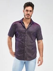 Manfinity RebelGame Men Button Front Glitter Shirt - Purple - View 4