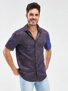 Manfinity RebelGame Men Button Front Glitter Shirt - Purple - View 5