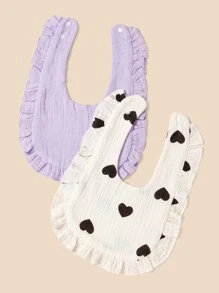 2 件婴儿口水围兜，柔软透气，带花卉荷叶边装饰 - 彩色 - 查看 10