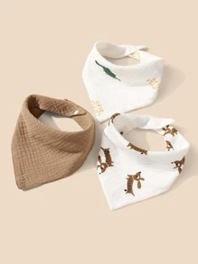 3入組嬰兒卡通圖案方巾圍兜 - 彩色 - 查看 3