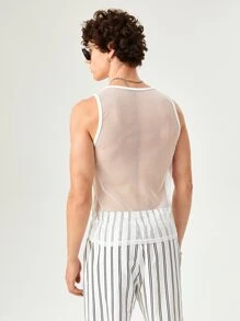 SWAVVY 1pc Fishnet Tank Top - White - View 2