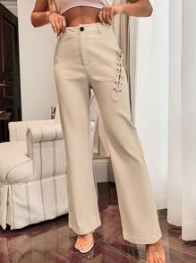 Pantalones de corte de bota con ojal con cordón - Albaricoque - Ver 6