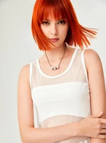 SWAVVY 1pc Fishnet Tank Top - White - View 6