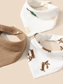 3入組嬰兒卡通圖案方巾圍兜 - 彩色 - 查看 11