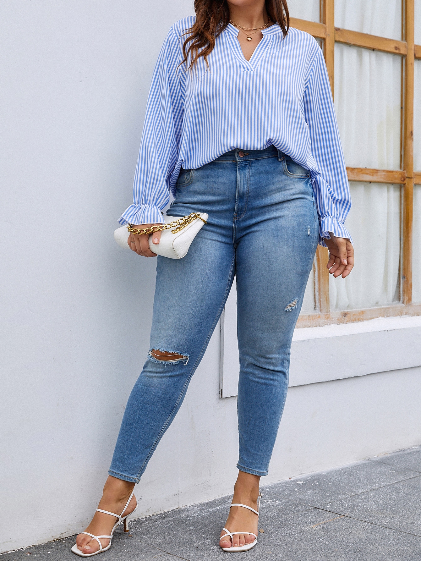 Shein Sideboob  Stretch Stripe Blouse main image 1