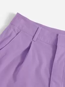 SHEIN Essnce Leather Women Pants Burgundy Red Leather Pants Women's Fashionable Crocodile Embossed Shorts, Summer - Mauve Purple - View 4