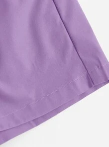 SHEIN Essnce Leather Women Pants Burgundy Red Leather Pants Women's Fashionable Crocodile Embossed Shorts, Summer - Mauve Purple - View 5