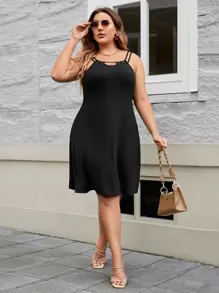 Vestido de tirantes con tira doble - Negro - Ver 4