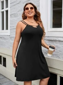 Vestido de tirantes con tira doble - Negro - Ver 5