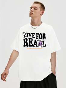 Men Expression & Slogan Graphic Drop Shoulder Tee - White - View 1
