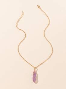 幾何吊飾項鍊手鍊六角吊墜項鍊水晶項鍊幸運石項鍊 - 紫色 - 查看 3