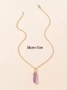 幾何吊飾項鍊手鍊六角吊墜項鍊水晶項鍊幸運石項鍊 - 紫色 - 查看 4