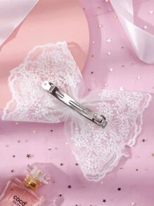 1入組大型白色蕾絲蝴蝶結珍珠髮夾，適用於婚禮花童或節日派對的女孩 - 白色 - 查看 4