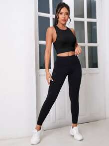 Yoga Basic 素色後背十字交叉短款運動背心 - 黑色 - 查看 4