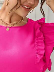 SHEIN VCAY Top de manga mariposa ribete con fruncido - Rosa Fucsia - Ver 4