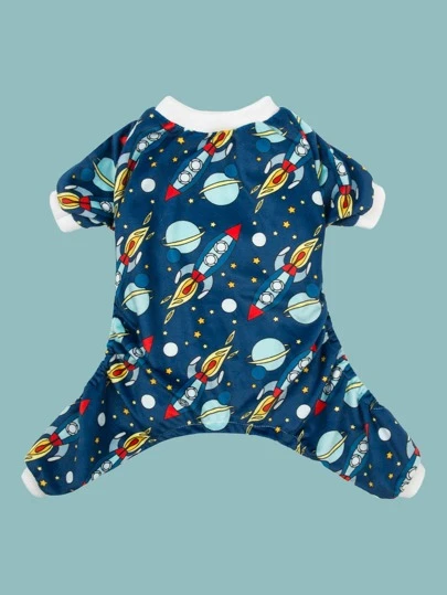 1件火箭狗睡衣，可爱猫咪服装，中型宠物睡衣，圣诞节，圣诞装饰