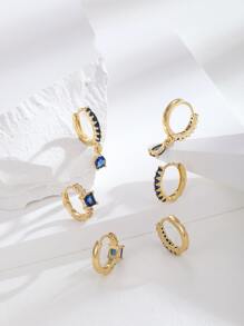 Hihho 3 pasang anting dekorasi berlian imitasi - Yellow Gold - View 6
