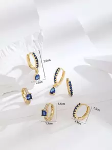Hihho 3 pasang anting dekorasi berlian imitasi - Yellow Gold - View 7