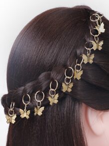 10个少女蝴蝶吊坠发圈 - 金色 - 查看 1